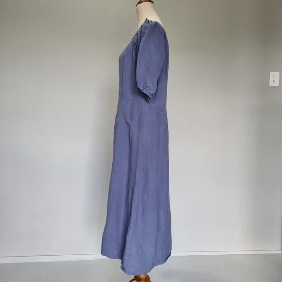 Princess Highway Celeste Blue Linen Blend Puff Sleeve Midi Dress Size 14 - Picture 3 of 8